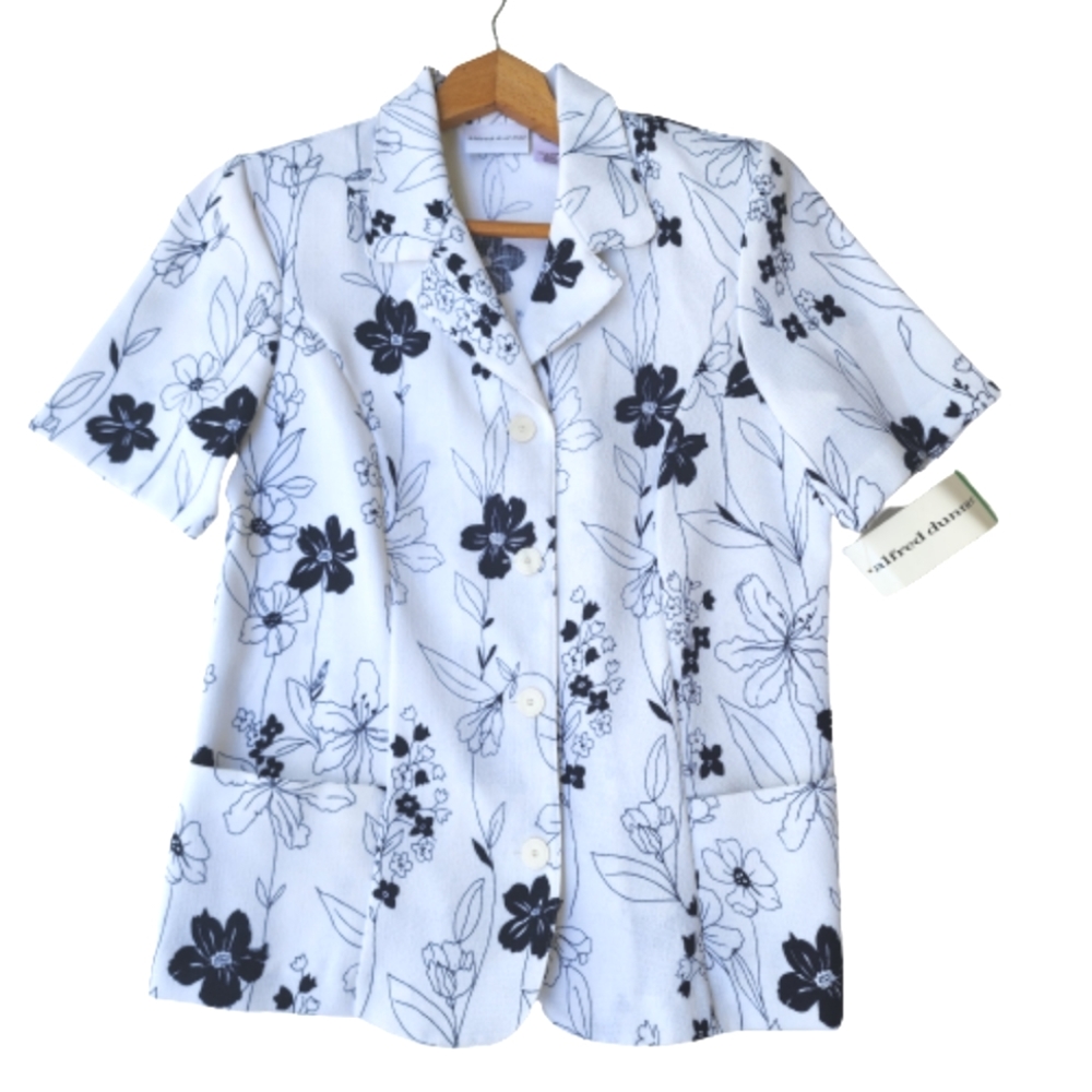 Womens 10 Alfred Dunner Bloomcore Old Stock Vtg Floral Coquette White Blazer